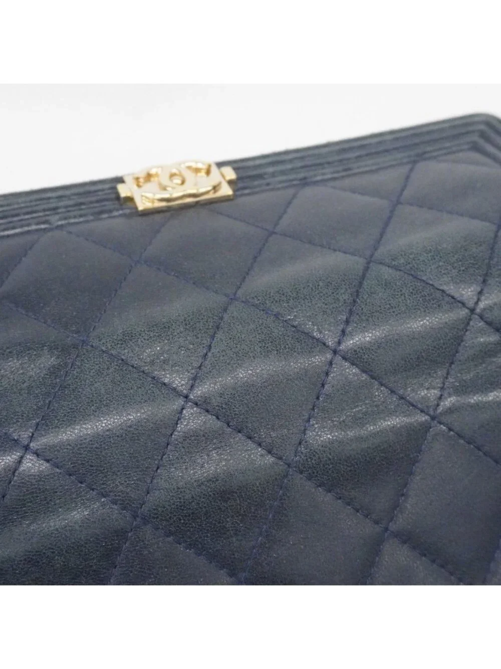 Chanel Wallet Boy Lambskin Navy Silver